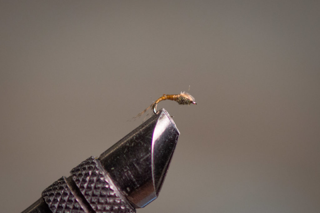 The WD-40 is another favorite dropper. This popular BWO nymph imitation is tied in size 16 and 18. $2.00 each.